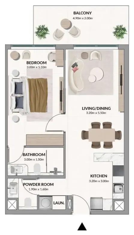 AMIS Development Woodland Terraces 1BR floor plan