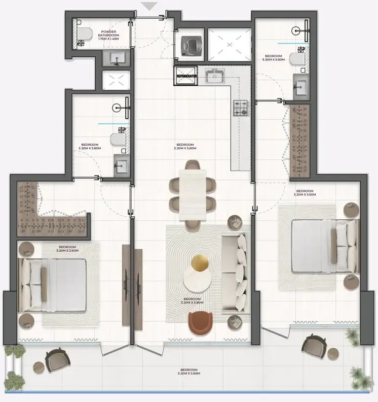 2 bedrooms floor plan
