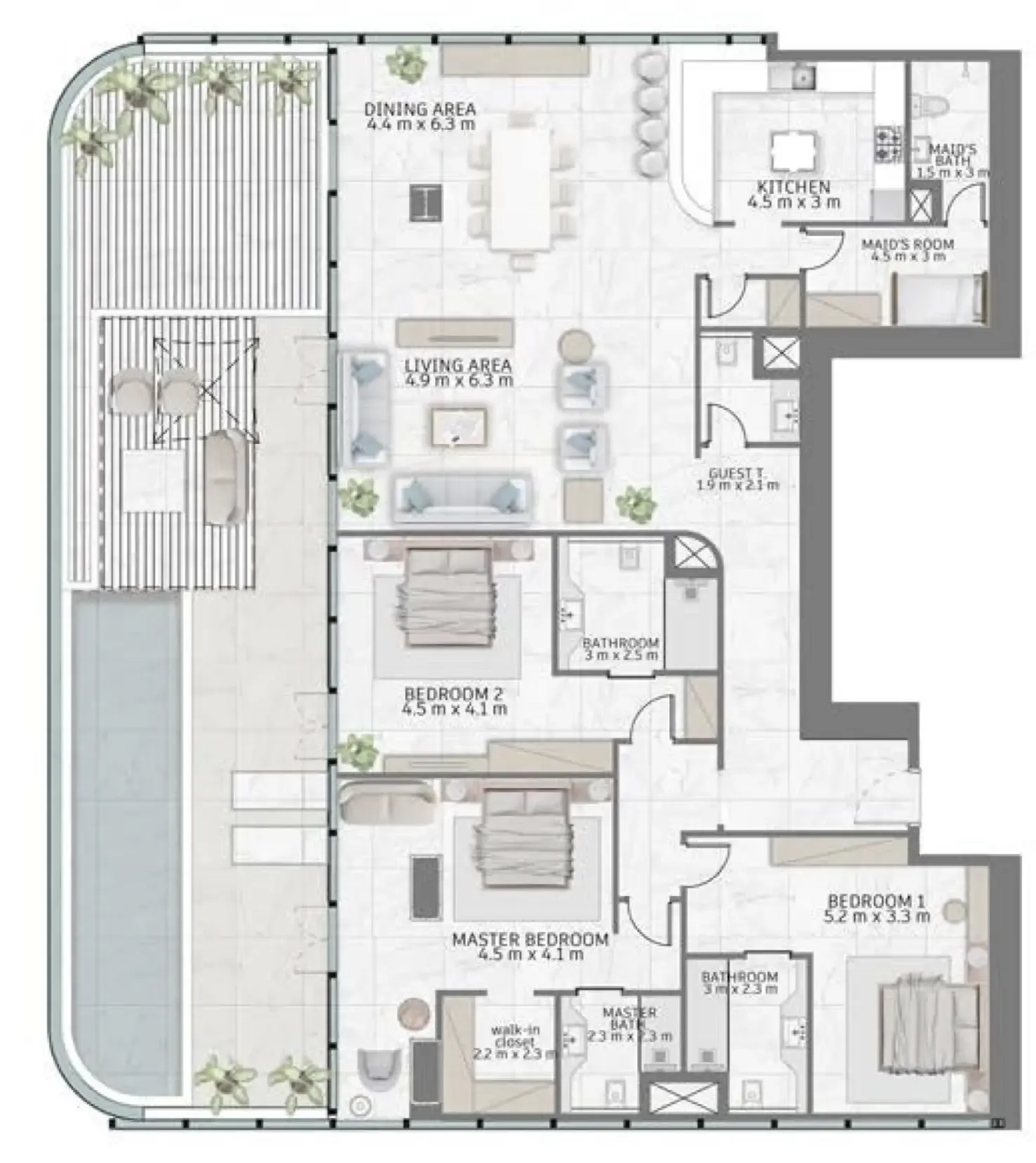 Al Habtoor Group Al Habtoor Tower 3BR floor plan