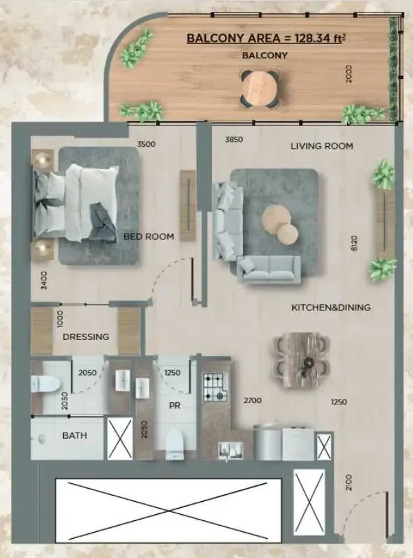 1 bedroom floor plan
