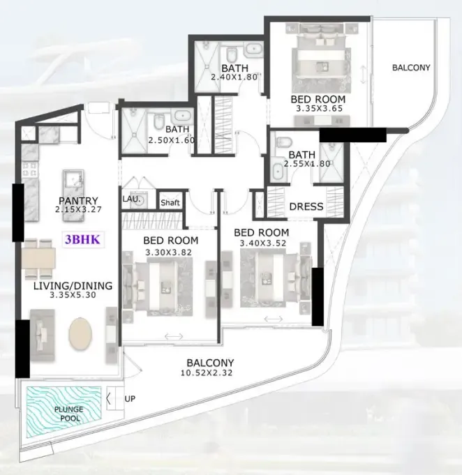 3 bedrooms floor plan