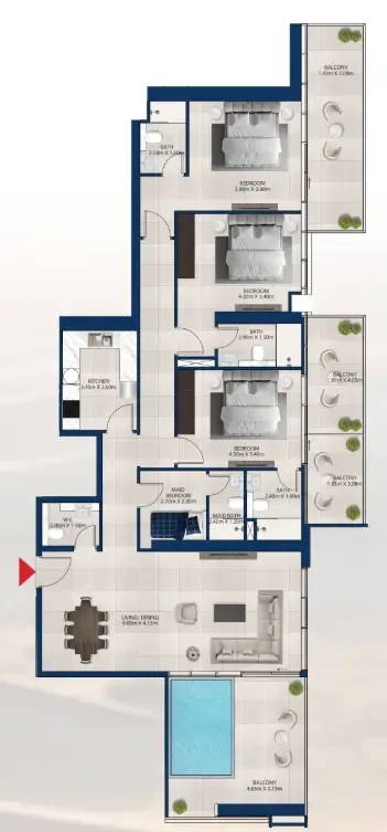 3 bedrooms floor plan