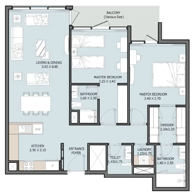 2 bed