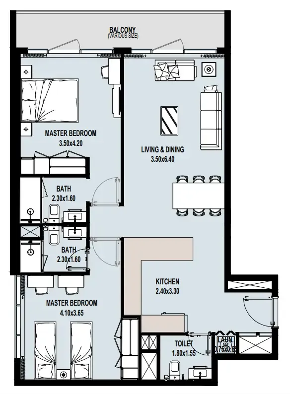 2 bedrooms floor plan
