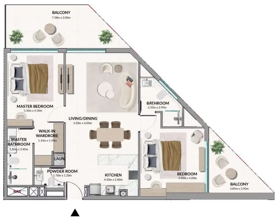 AMIS Development Woodland Terraces 2BR floor plan