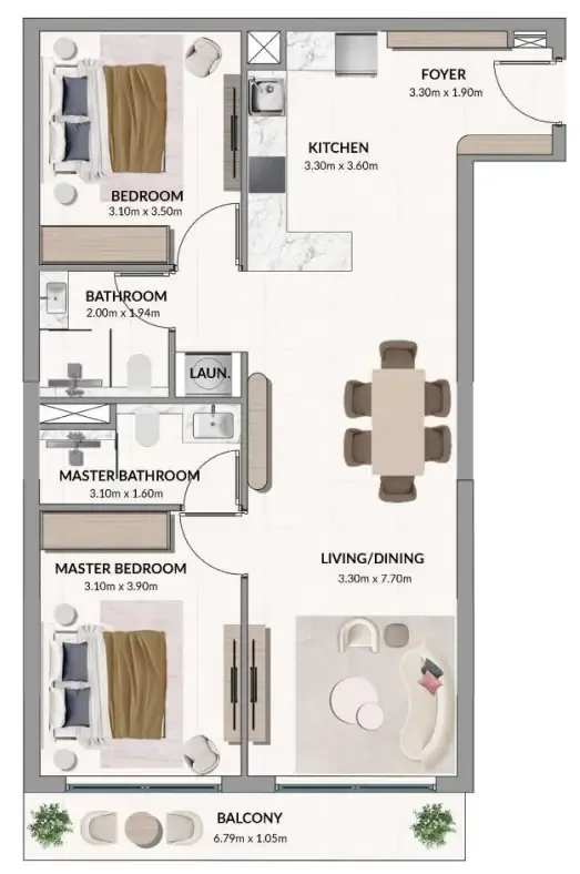 AMIS Development Woodland Terraces 2BR floor plan