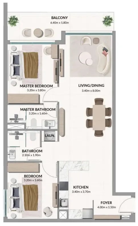 AMIS Development Woodland Terraces 2BR floor plan
