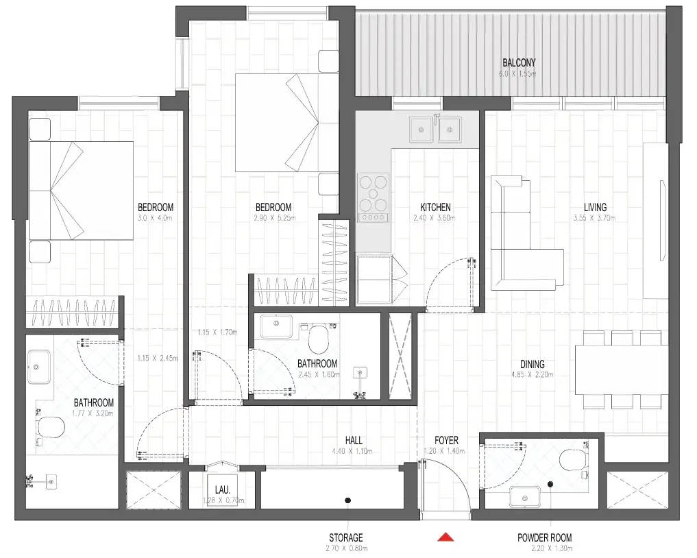 2 bedrooms floor plan