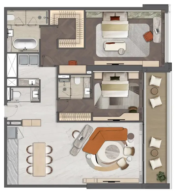 2 bedrooms floor plan