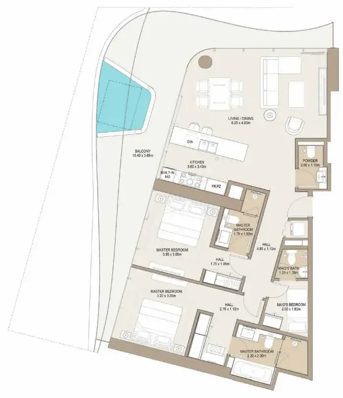 One Development Laguna Residence 2BR floor plan