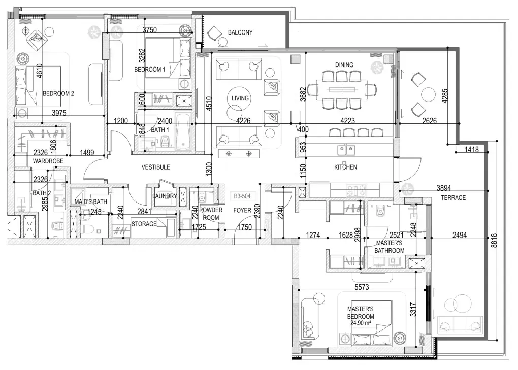 3 bedrooms floor plan