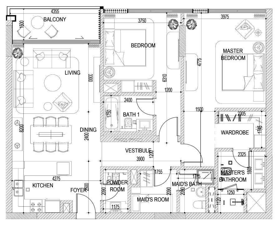 2 bedrooms floor plan