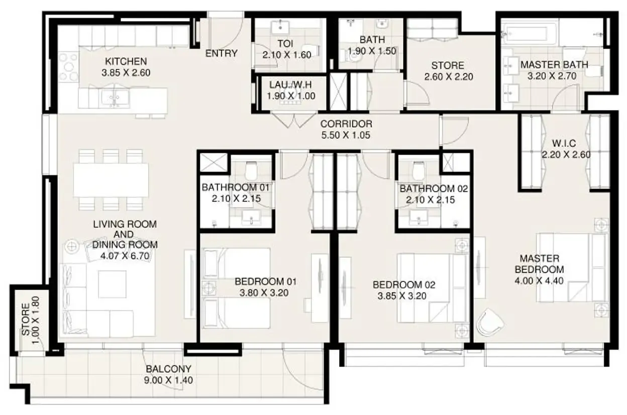 3 bedrooms floor plan