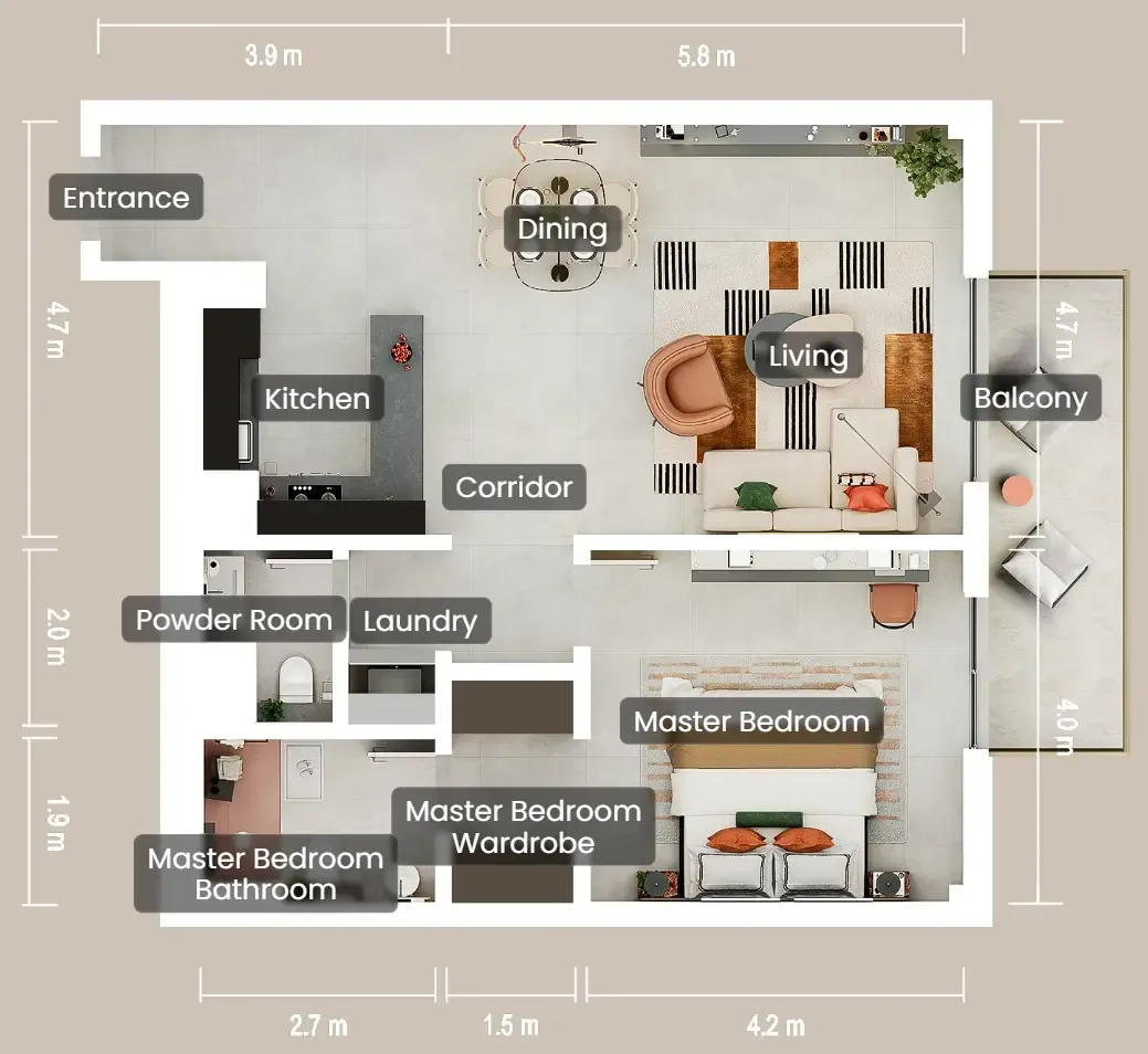 1 bedroom floor plan