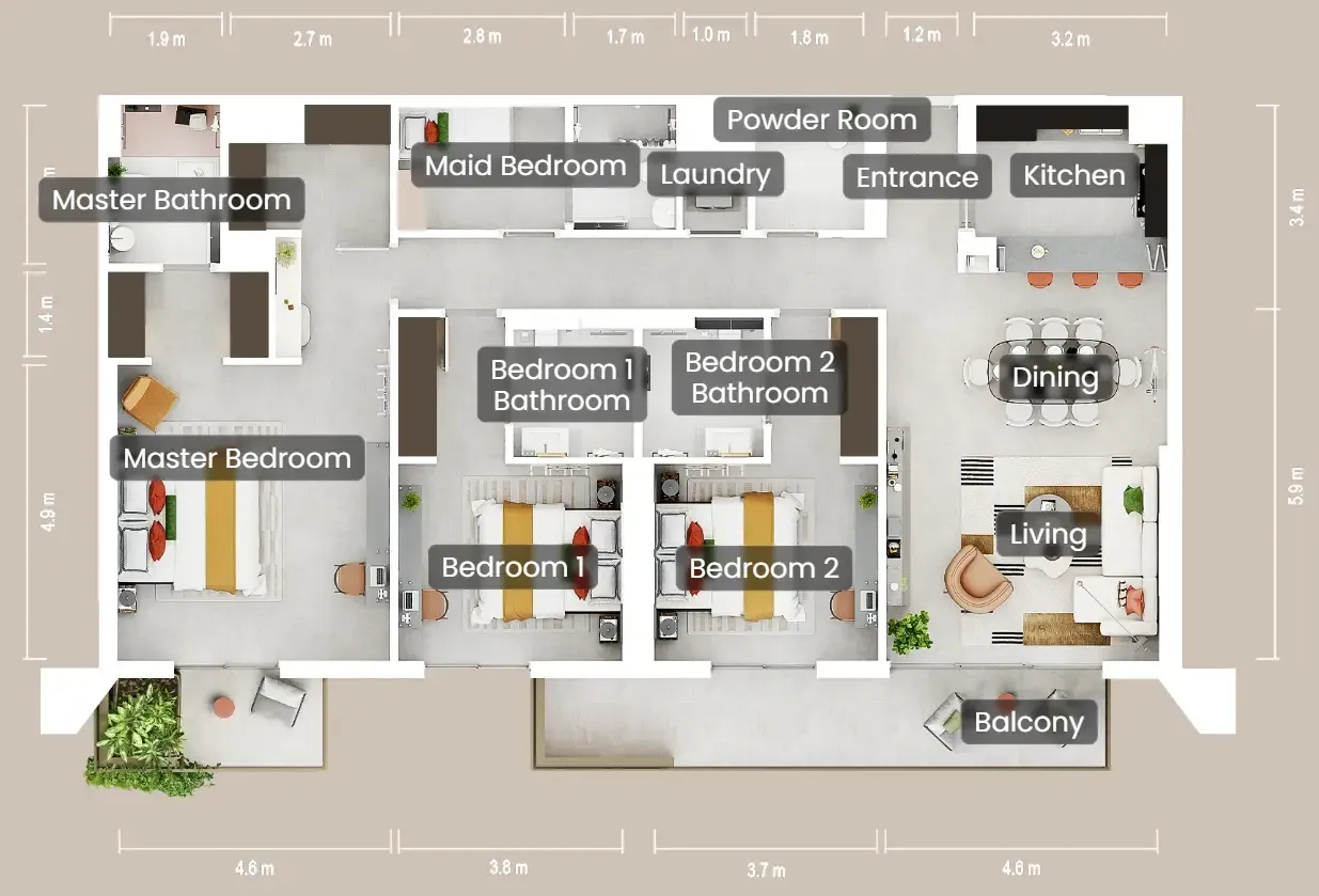 3 bedrooms floor plan