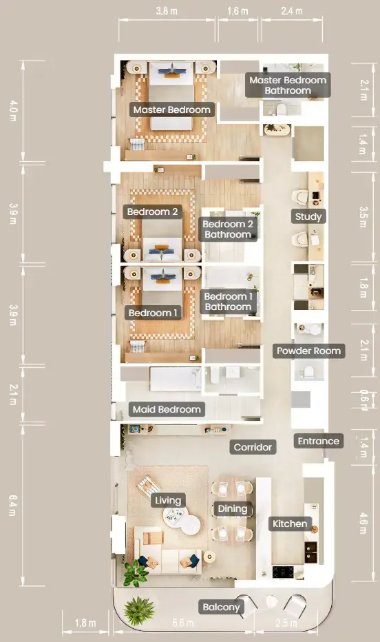 3 bedrooms floor plan