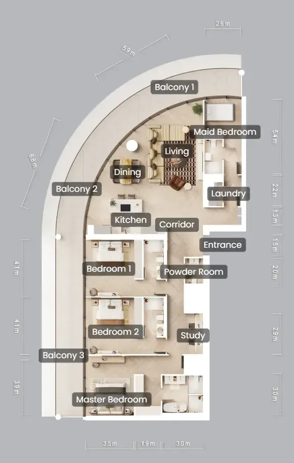 3 bedrooms floor plan