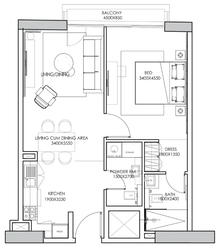 1 bedroom floor plan