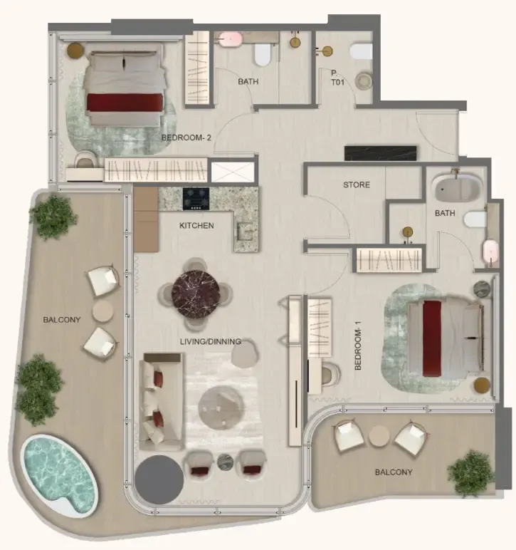 2 bed