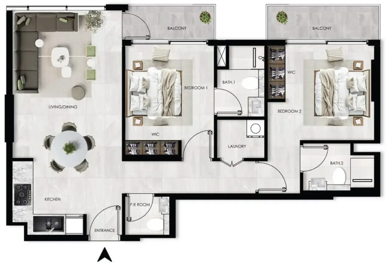 2 bedrooms floor plan