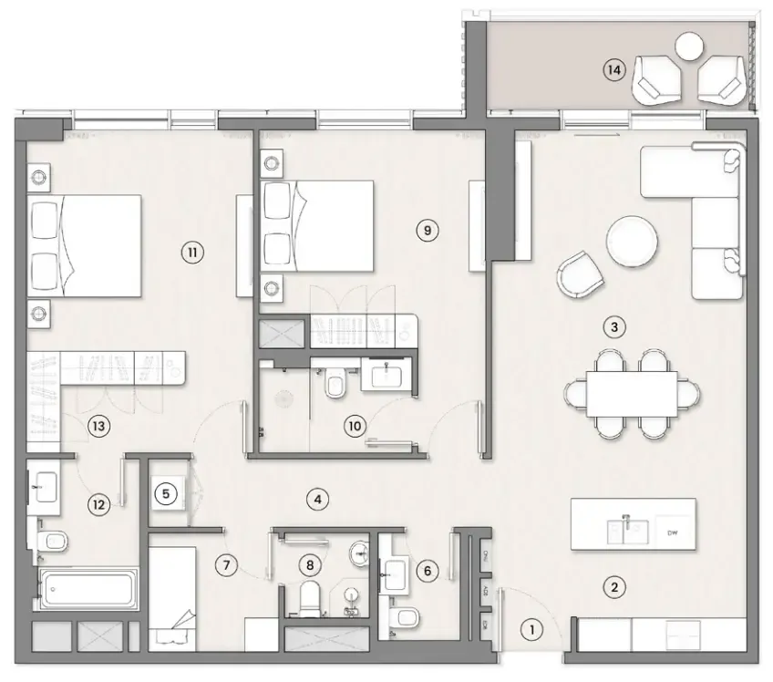 2 bed