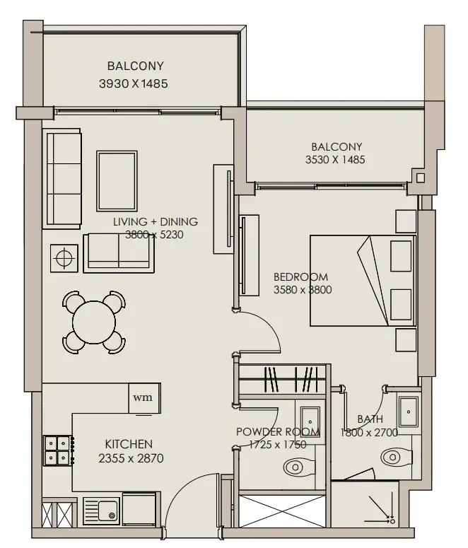 1 bedroom floor plan