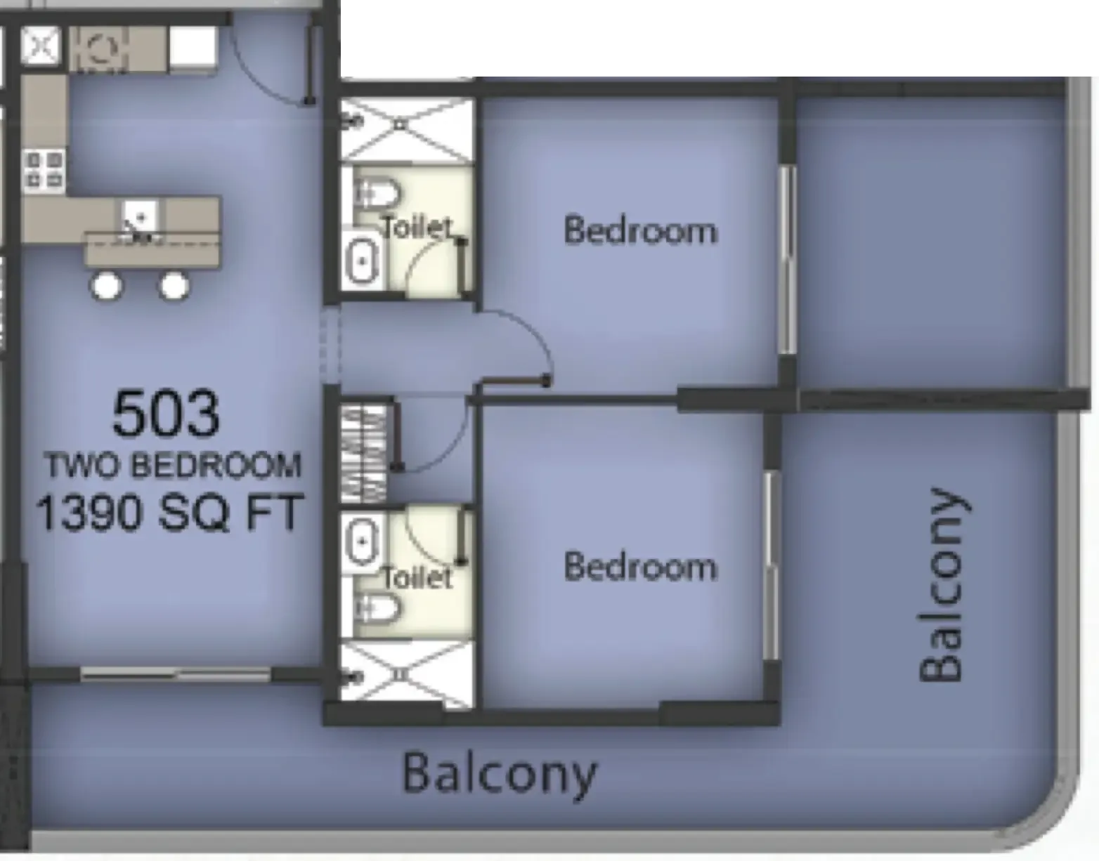 2 bedrooms floor plan