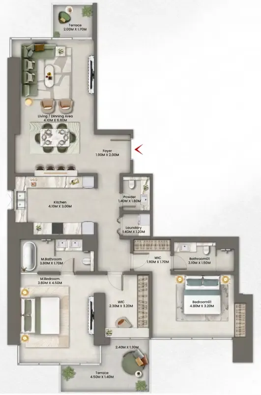 2 bed