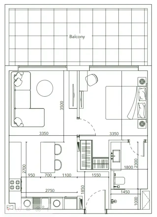 Laya Developers (Akshara Global) Laya Courtyard 1BR floor plan