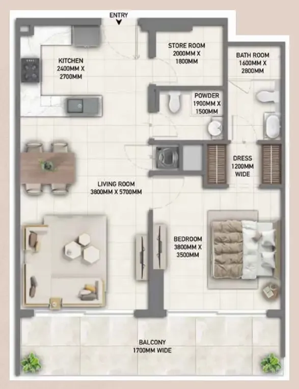 1 bedroom floor plan