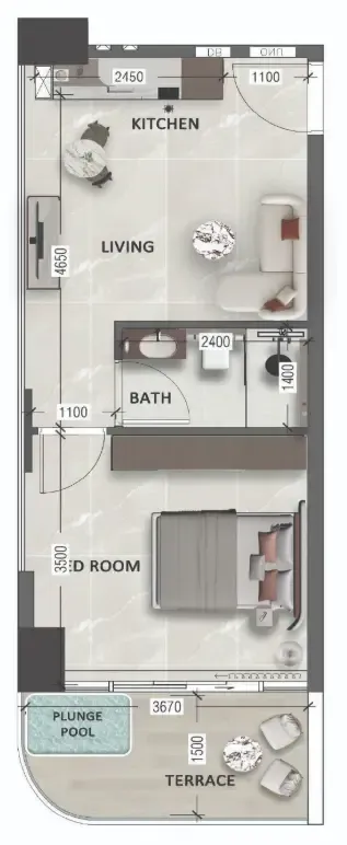 1 bedroom floor plan