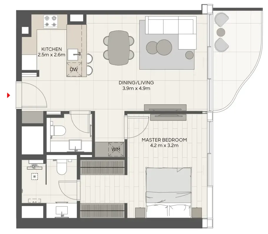 1 bedroom floor plan