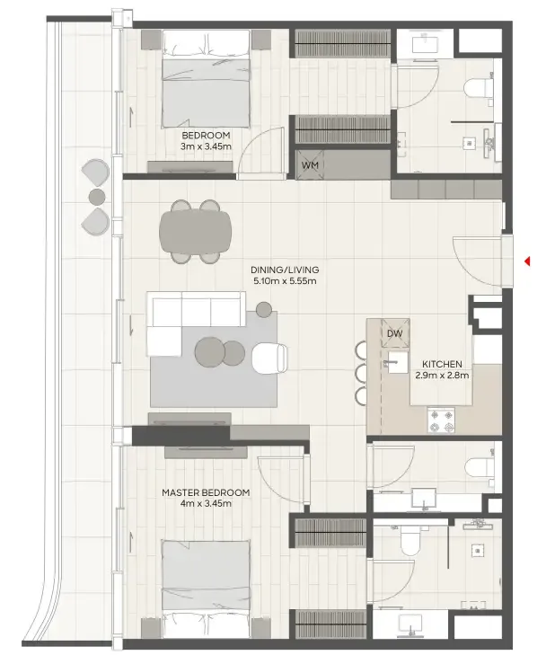 2 bedrooms floor plan