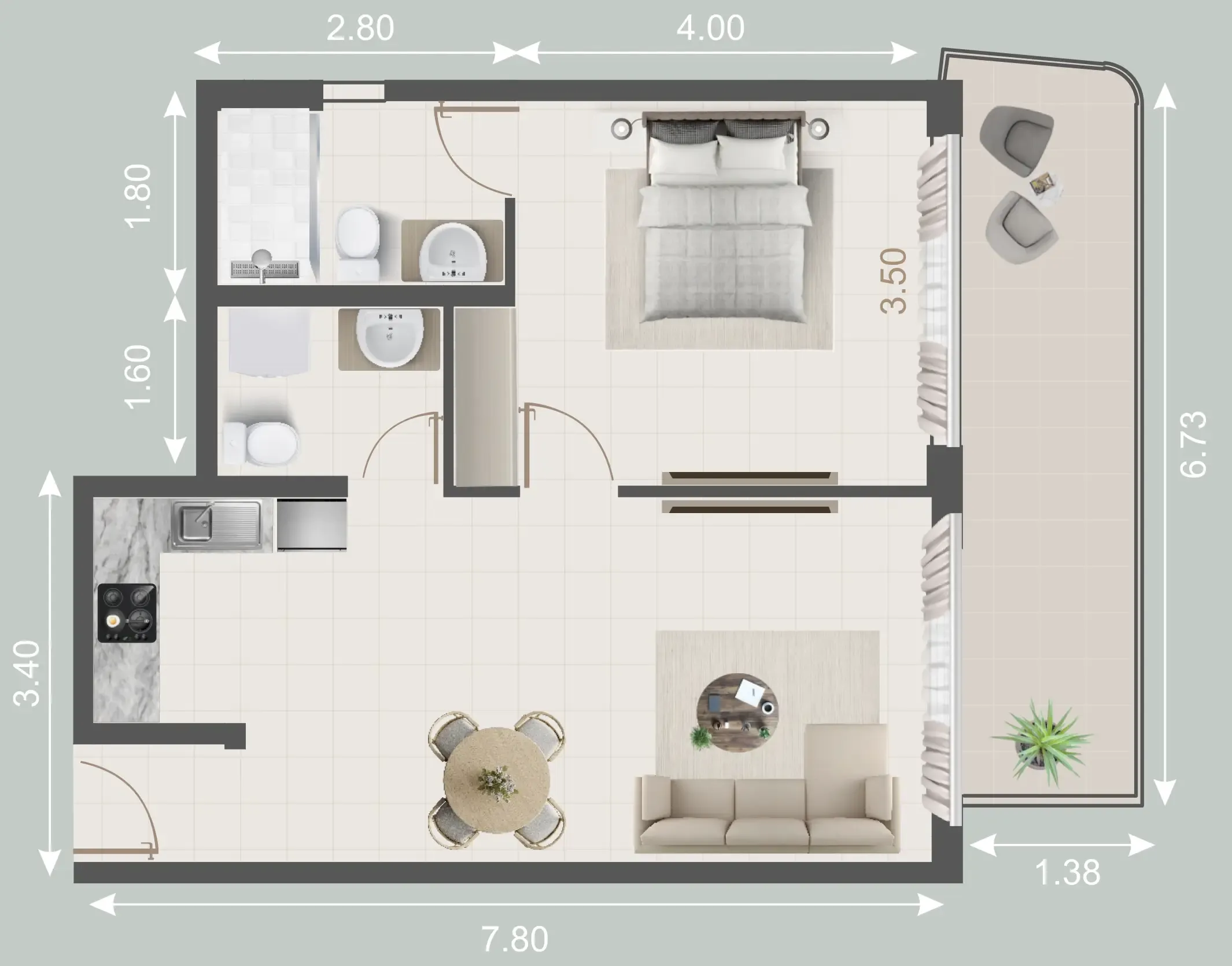 1 bedroom floor plan