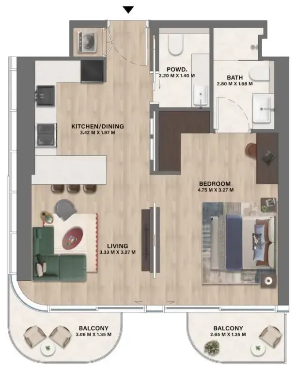 1 bedroom floor plan