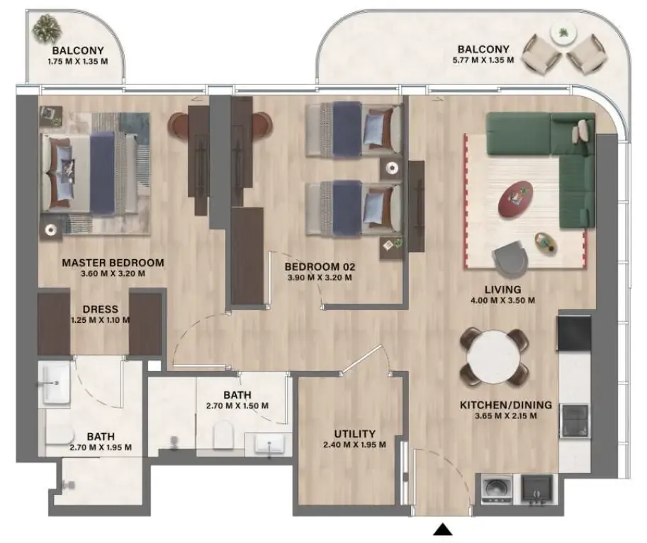 2 bedrooms floor plan