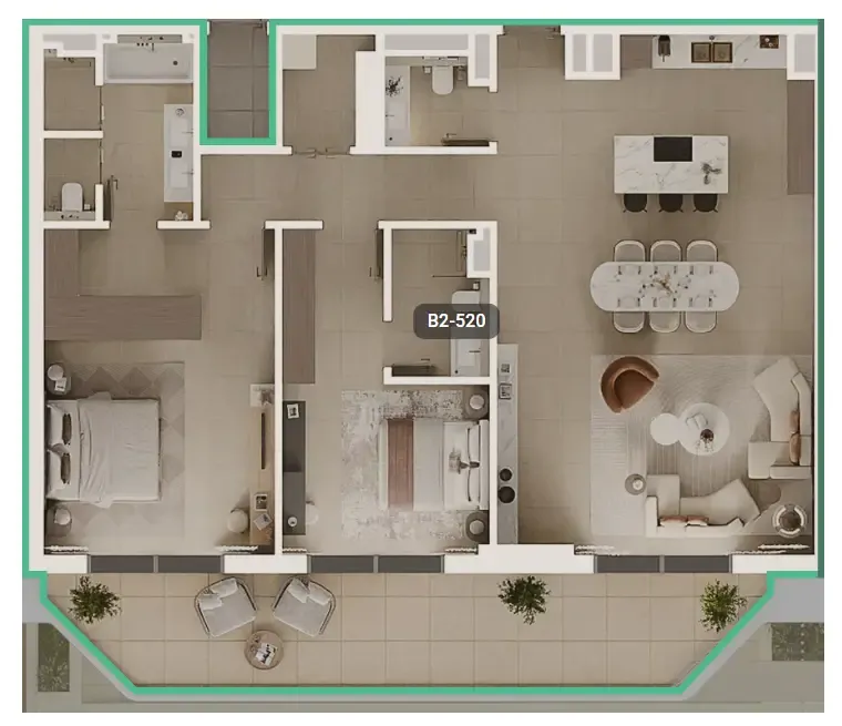 2 bedrooms floor plan