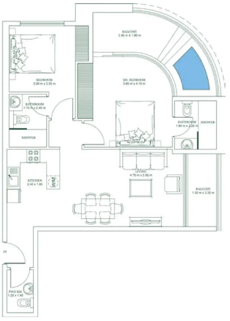 2 bedrooms floor plan