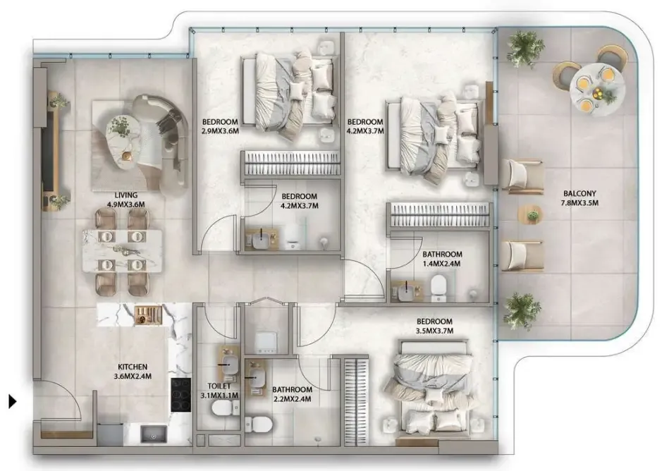 3 bedrooms floor plan