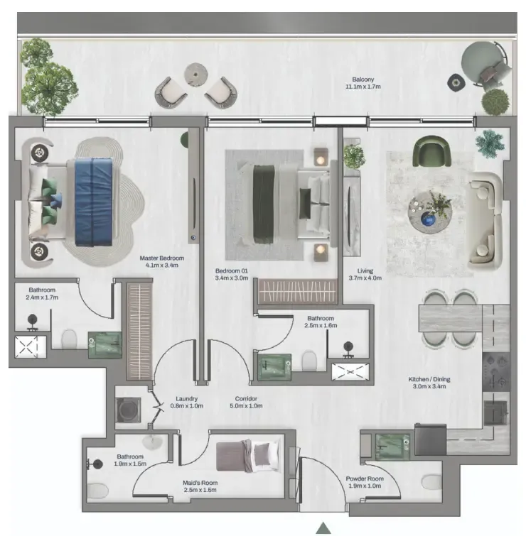 2 bedrooms floor plan