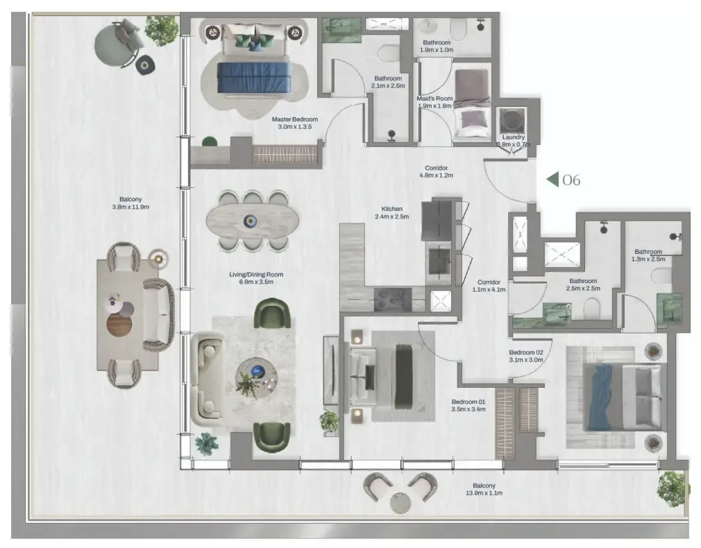 3 bedrooms floor plan