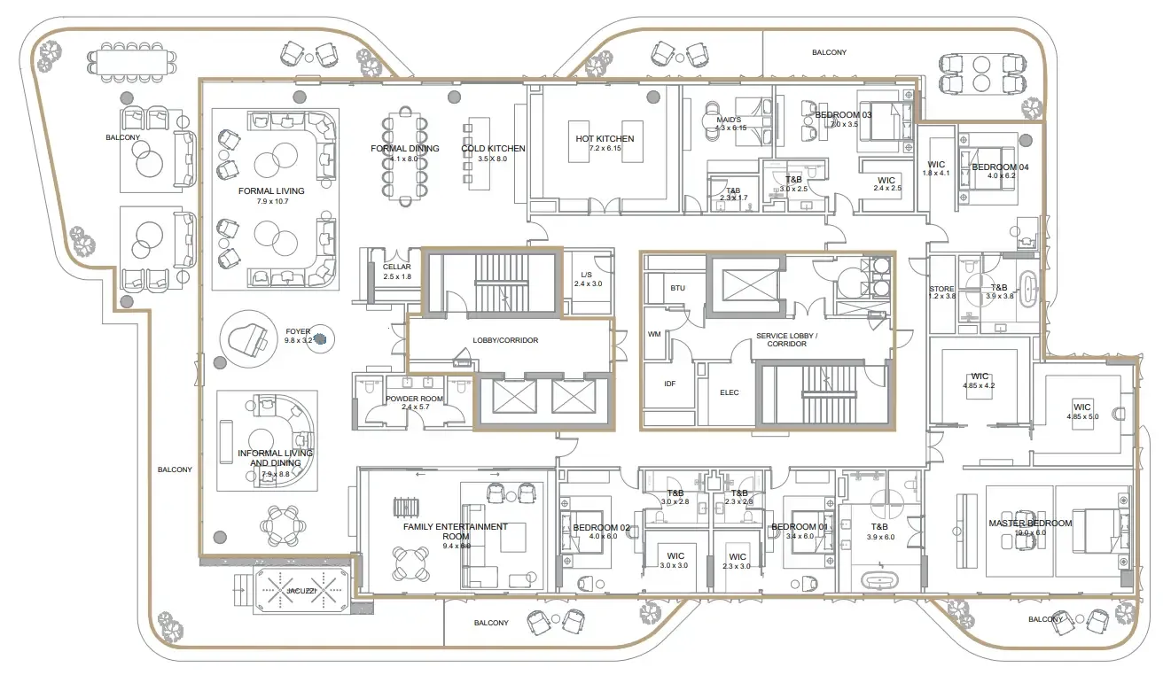 5 bedrooms floor plan