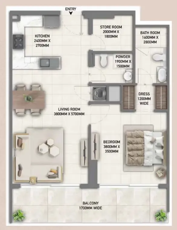 1 bedroom floor plan