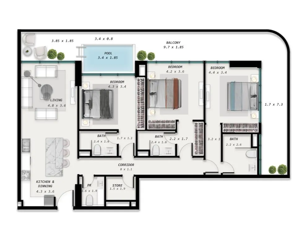 3 bed