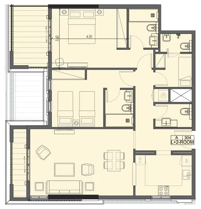 2 bedrooms floor plan
