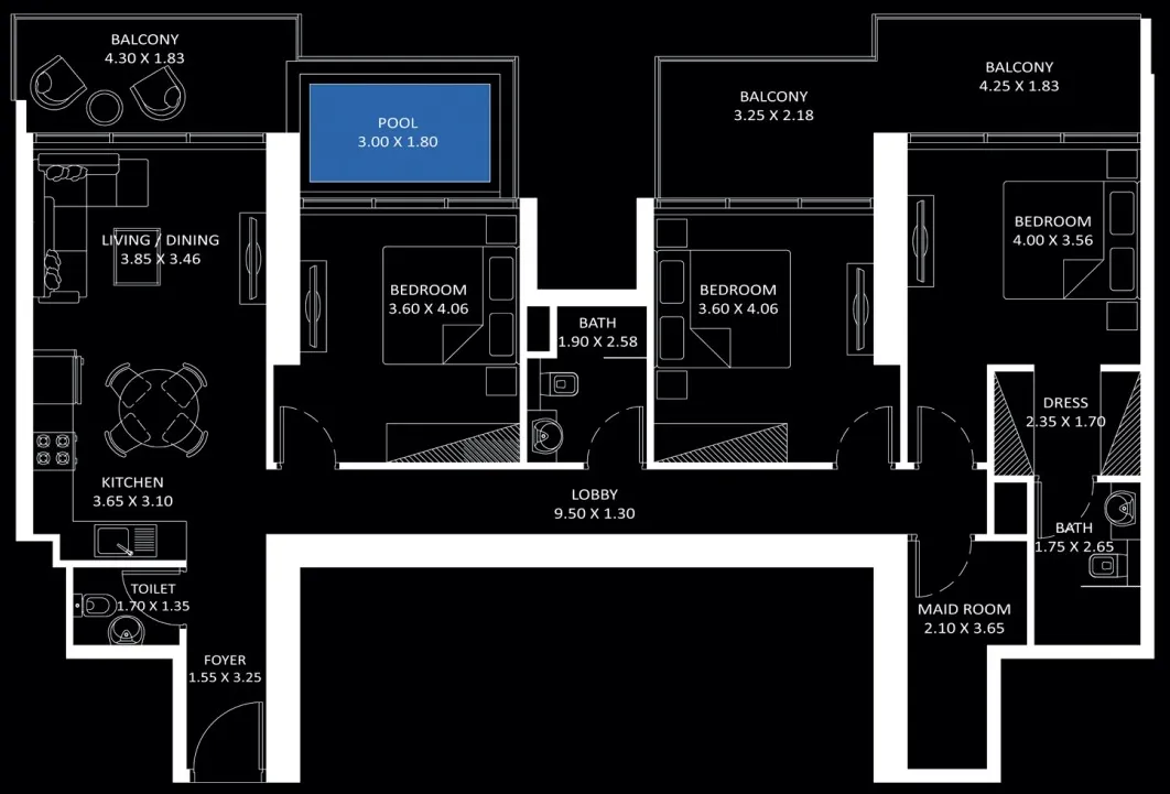 3 bedrooms floor plan