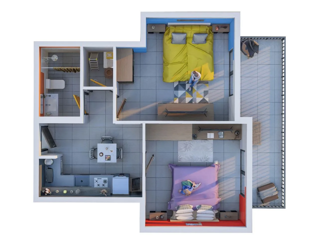 2 bedrooms floor plan