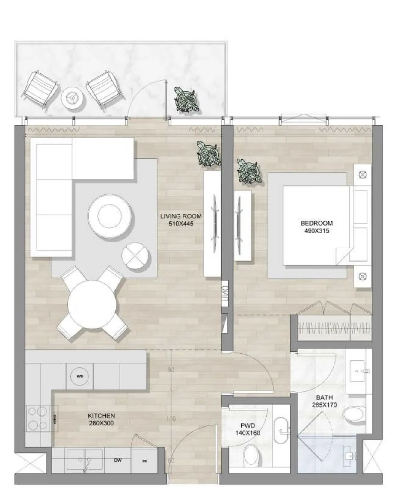 1 bedroom floor plan