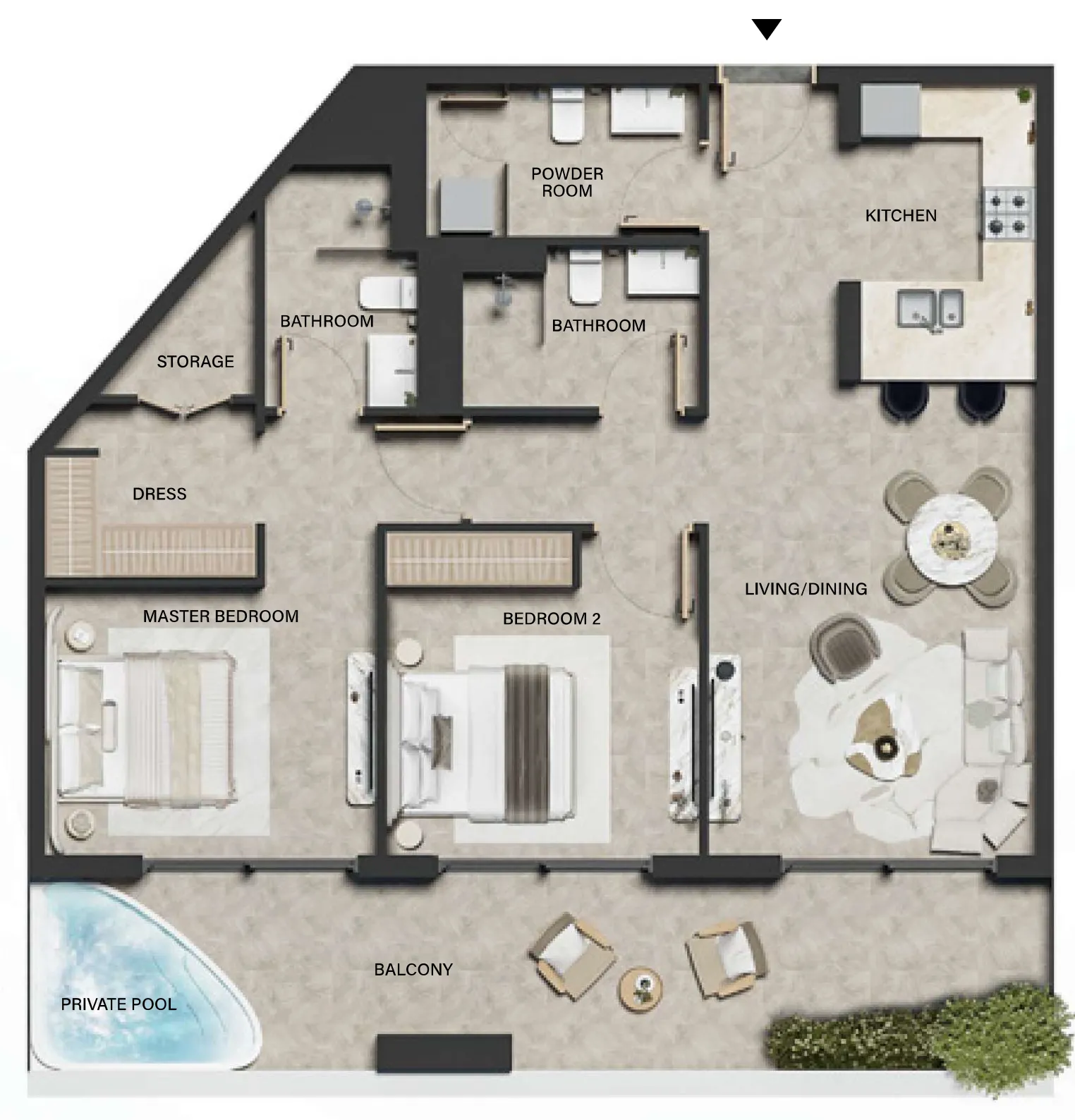 2 bedrooms floor plan