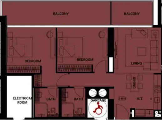 2 bedrooms floor plan